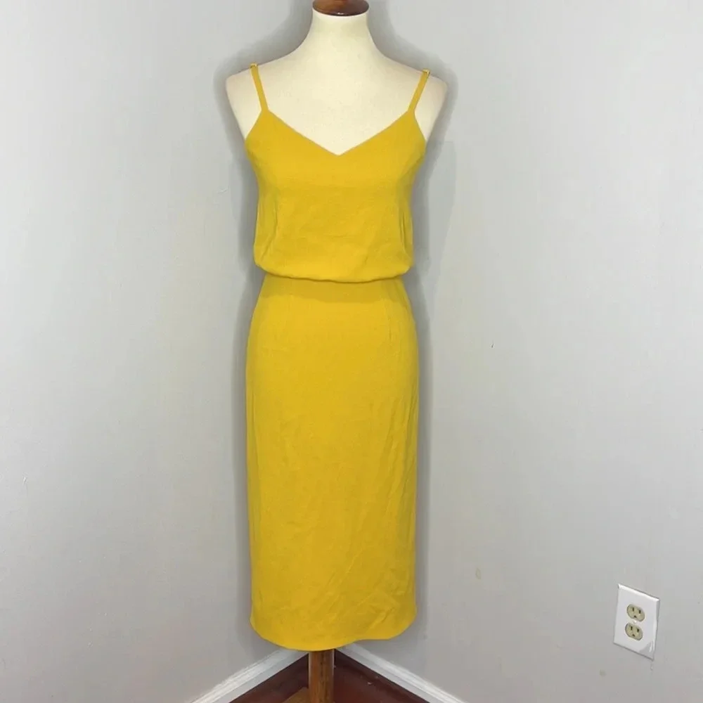 DRESS THE POPULATION Alondra‎ Blouson Sheath Dress in Marigold Size X-Small